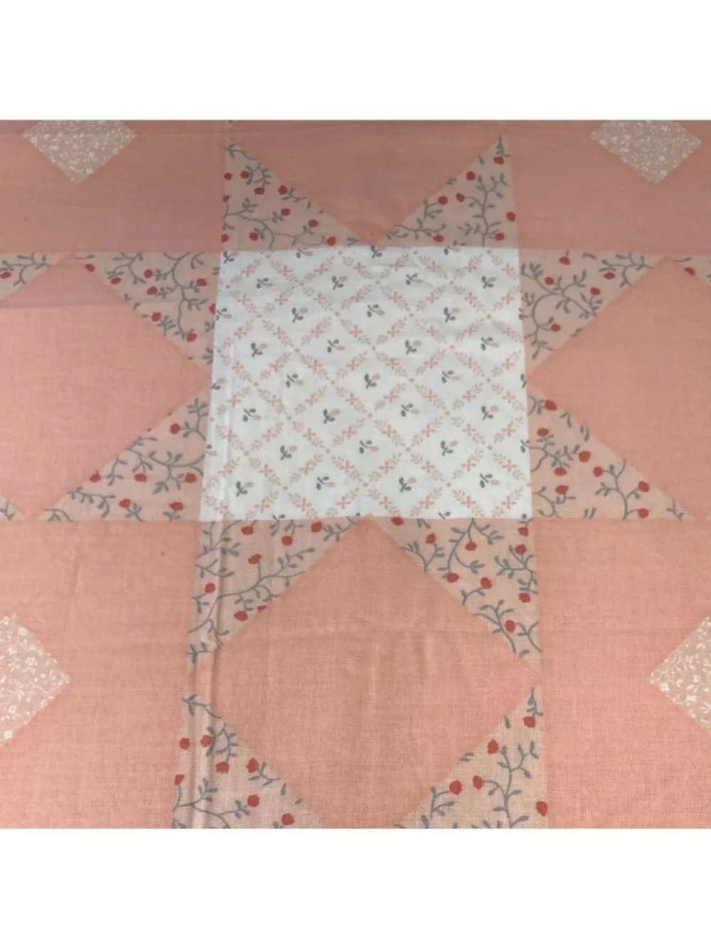Peach Pink Quilt Top Geometric Star Pattern 51
